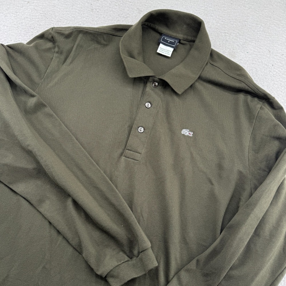 Vintage Lacoste Long Sleeve Polo Mens 8 Olive Green Crocodile Collared Shirt